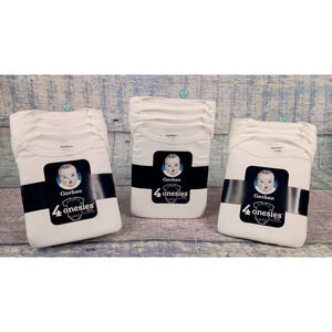 3 Pks Gerber Onesies Bodysuit 4 Pack Short Sleeve ~ White 6-9mos ~ 100% Cotton